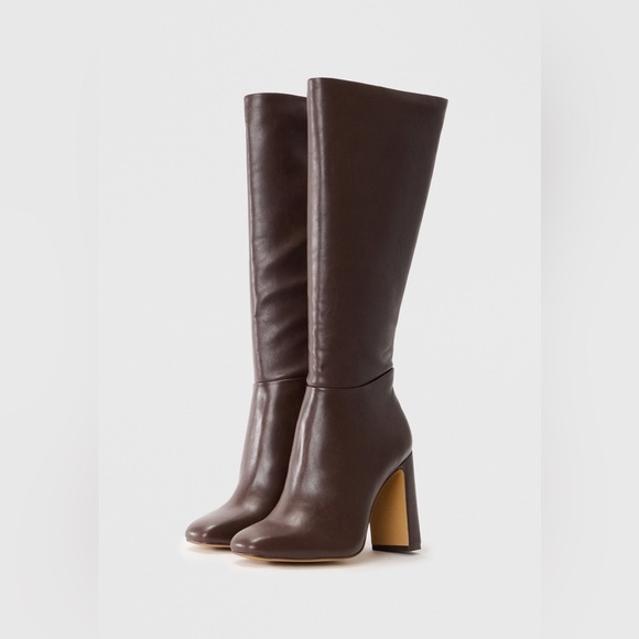 Steve Madden Ally Brown Leather Knee-High Heeled Boots Sz 6 BNWB - Picture 3 of 9